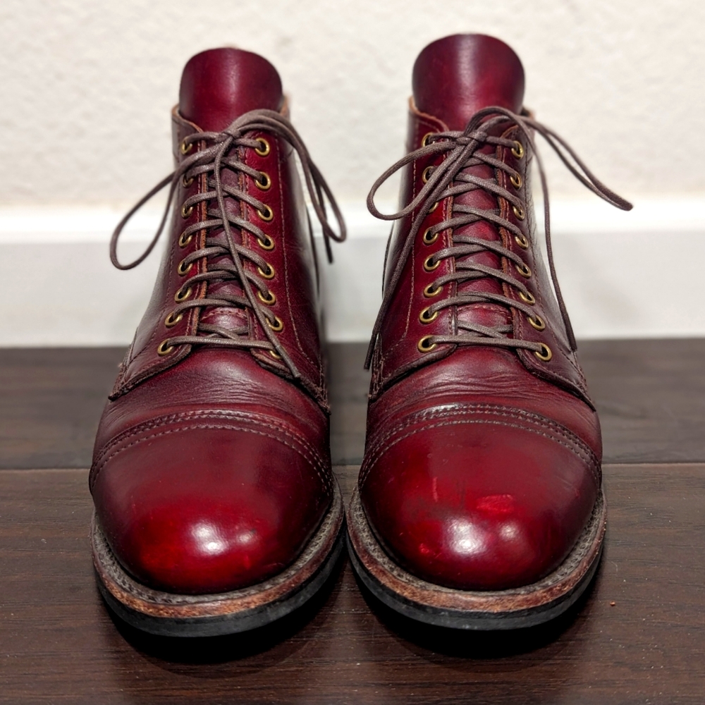 Thursday Boot Company Burgundy Leather Cap-Toe Boots